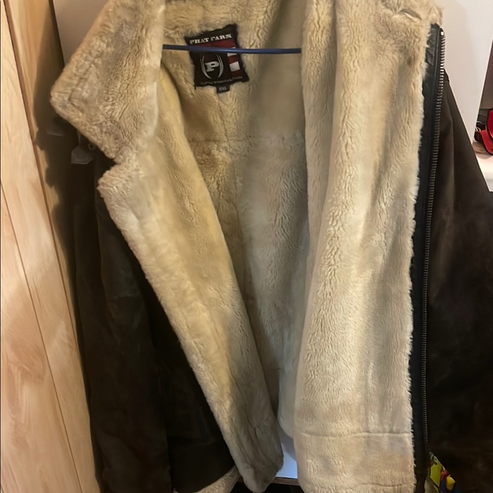 Phat Farm Cream Lined Brown Varsity Jacket